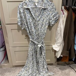 H&M Floral Wrap Maxi Dress in Light Blue and White